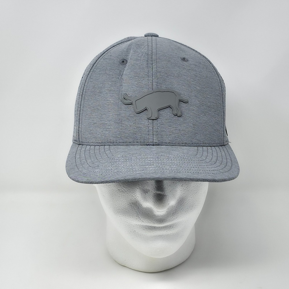 Branded Bills Hat Cap‎ Snapback Gray Longhorn Bull Rubber Patch Perforated Mens
